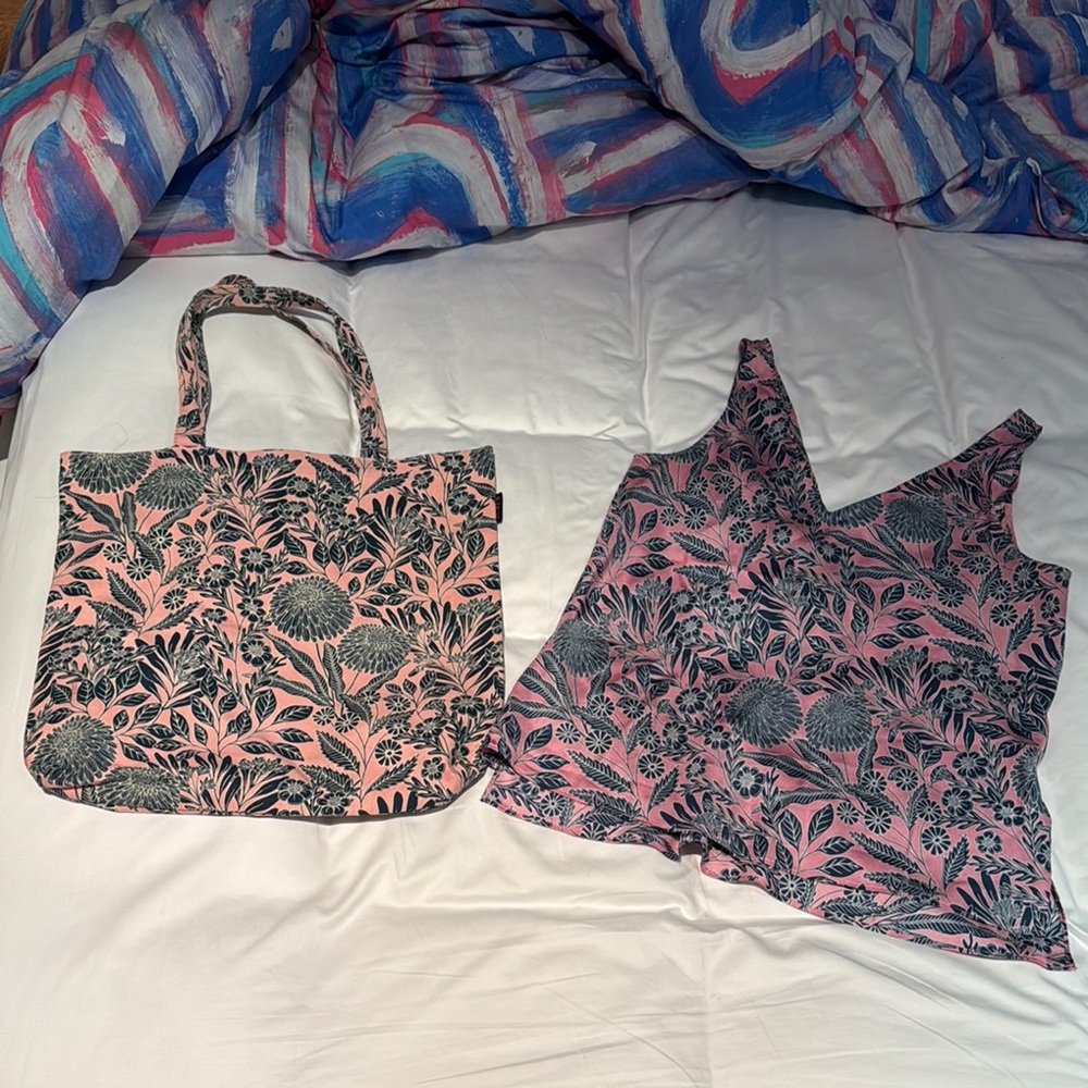 J.Crew Floral Pink silk top with matching Tote Bag